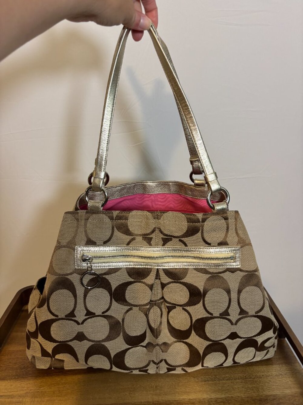 Coach Gabby Signature Khaki Metallic Gold XL Tote - Picture 2 of 11